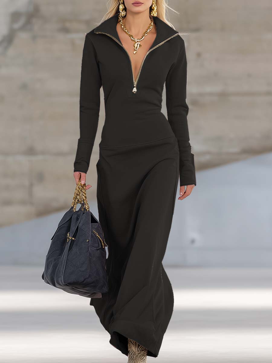 Maxikleid Damen mit Reißverschluss und langem Arm - 3 - Annoboutique