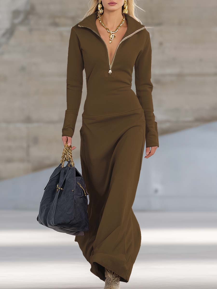 Maxikleid Damen mit Reißverschluss und langem Arm - 4 - Annoboutique