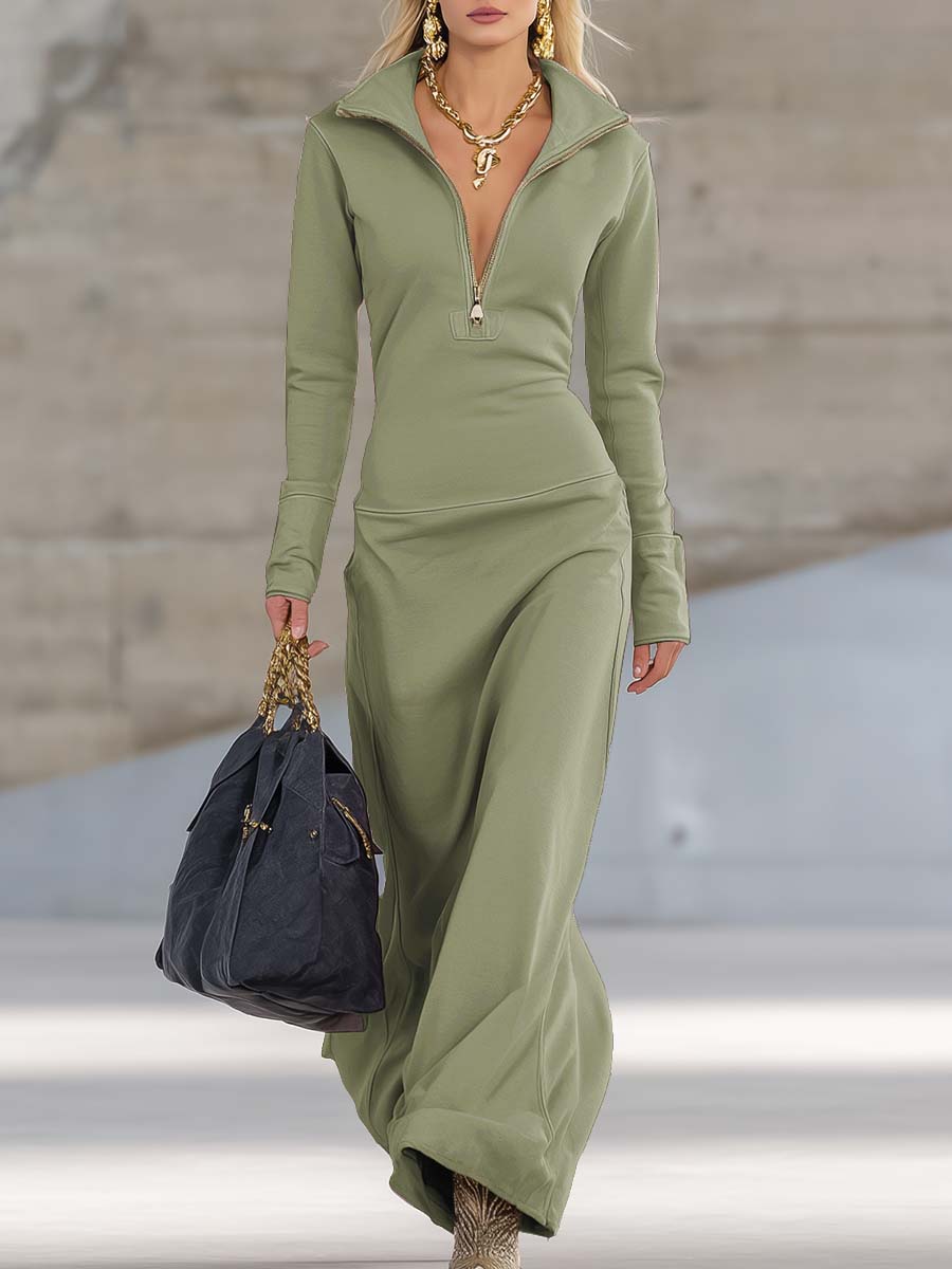 Maxikleid Damen mit Reißverschluss und langem Arm - 6 - Annoboutique