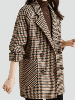 Oversized Damenmantel im Karomuster mit Doppelknopfverschluss - 2 - Annoboutique