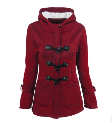 Damen Jacke mit Kapuze und Knopfverschluss, taillierter Schnitt und praktische Taschen - 2 - Annoboutique