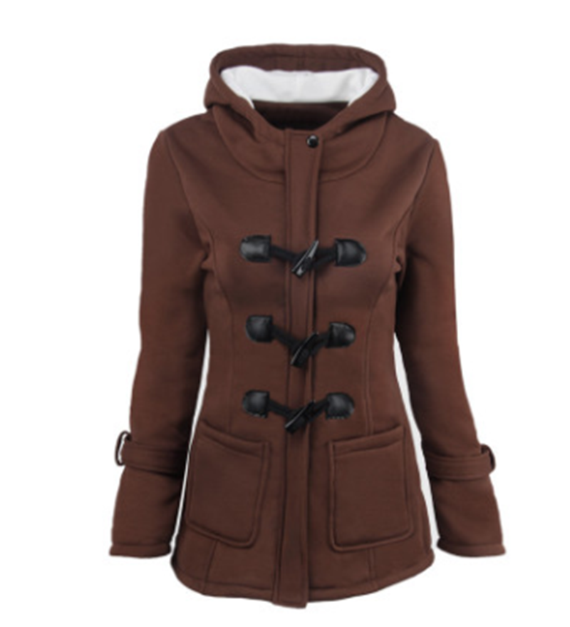 Damen Jacke mit Kapuze und Knopfverschluss, taillierter Schnitt und praktische Taschen - 3 - Annoboutique
