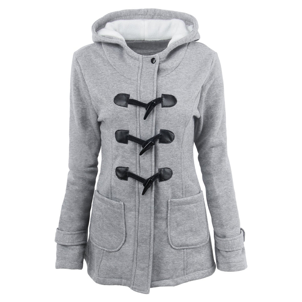 Damen Jacke mit Kapuze und Knopfverschluss, taillierter Schnitt und praktische Taschen - 4 - Annoboutique