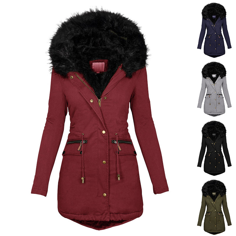 Damen Winterjacke mit Kapuze, taillierter Schnitt und praktischen Taschen - 5 - Annoboutique