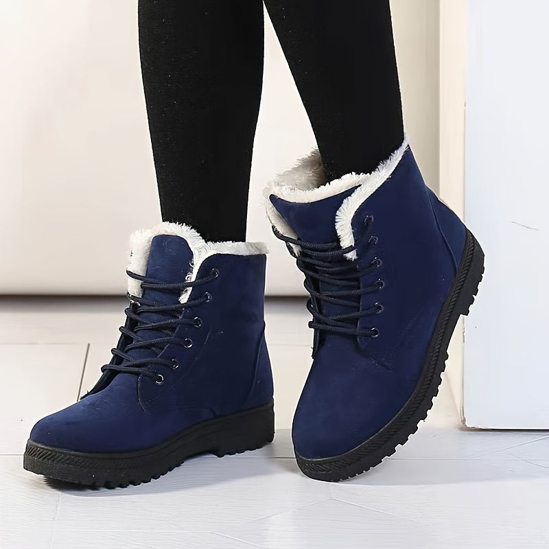 Damen Boots mit robuster Schnürung und kuscheligem Kragen - 2 - Annoboutique