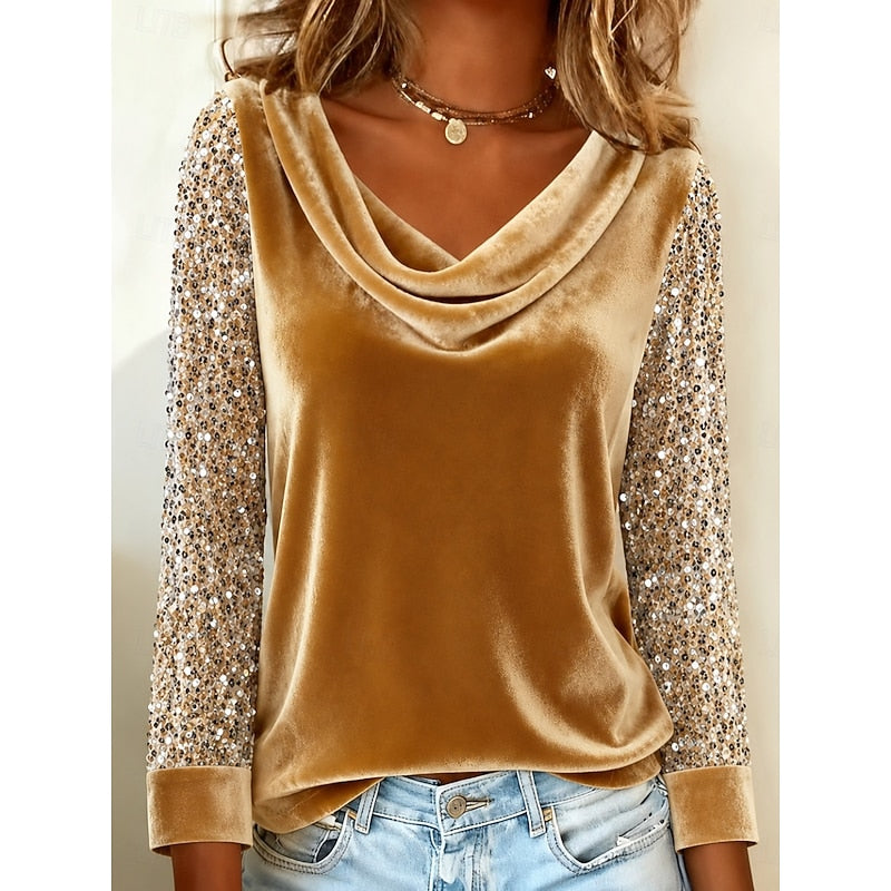 Bluse Damen mit Wickelausschnitt und glitzernden Ärmeln - 1 - Annoboutique