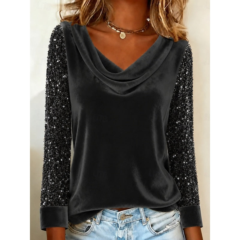 Bluse Damen mit Wickelausschnitt und glitzernden Ärmeln - 2 - Annoboutique