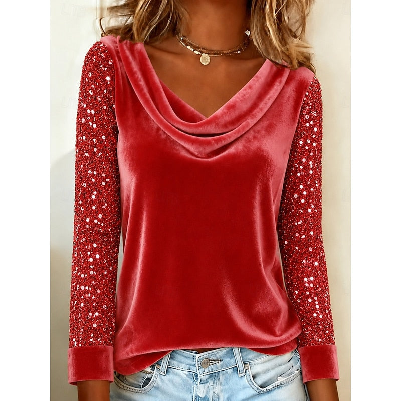 Bluse Damen mit Wickelausschnitt und glitzernden Ärmeln - 3 - Annoboutique