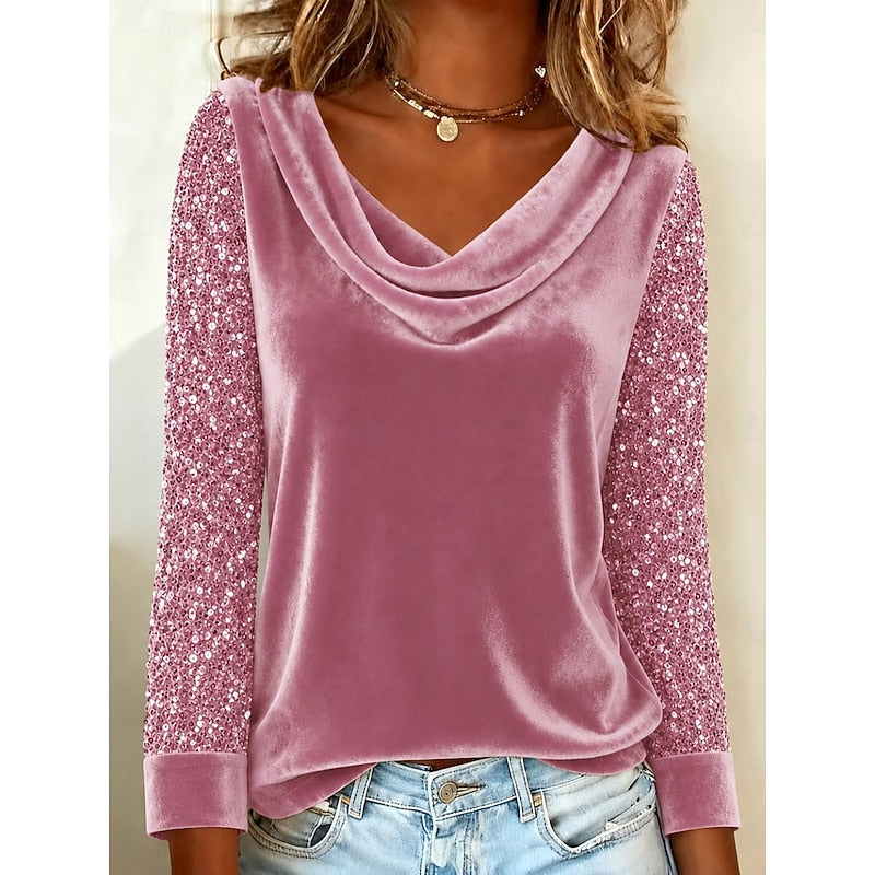 Bluse Damen mit Wickelausschnitt und glitzernden Ärmeln - 4 - Annoboutique