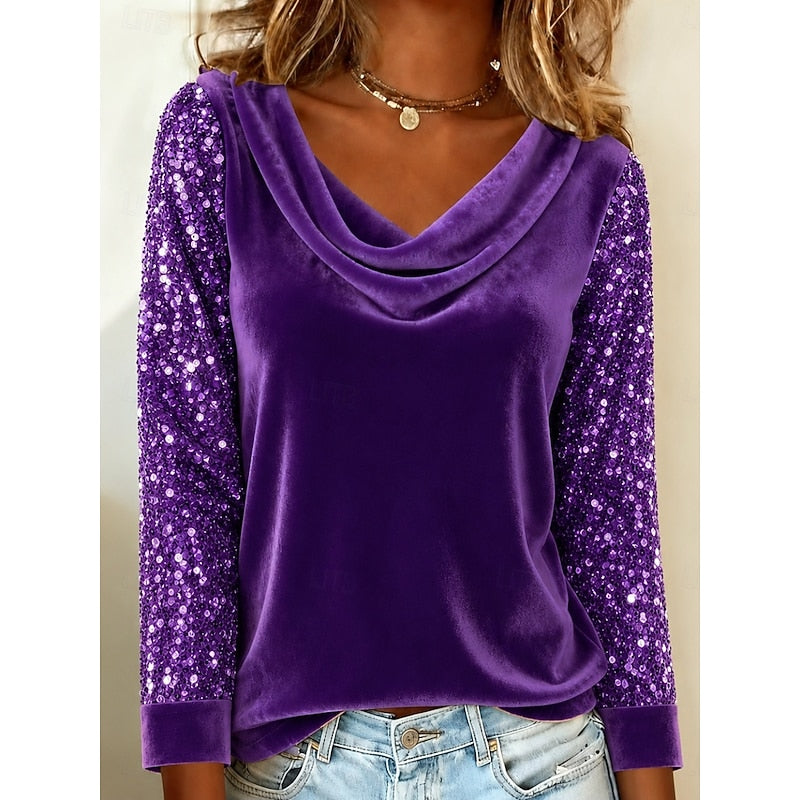 Bluse Damen mit Wickelausschnitt und glitzernden Ärmeln - 5 - Annoboutique