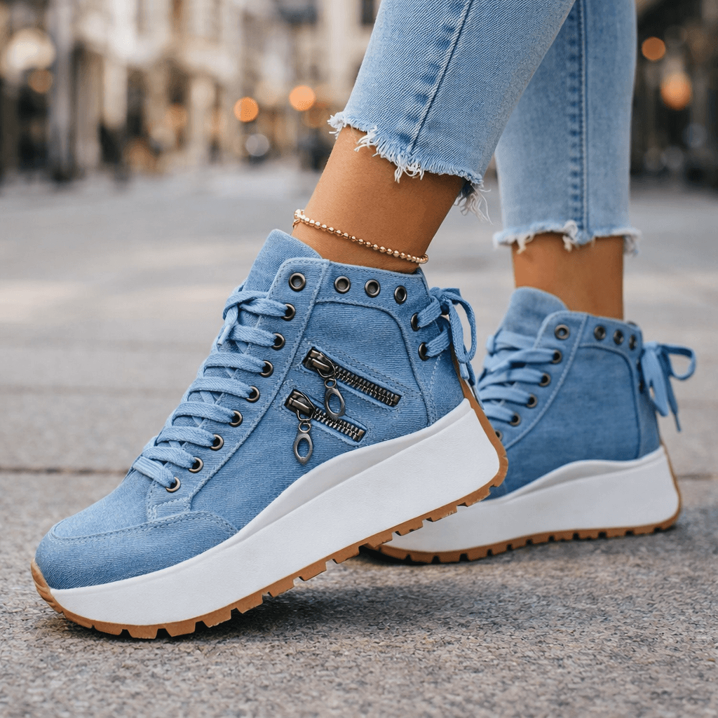 Damen Sneakers mit seitlichen Reißverschluss-Elementen und Plateau-Sohle - 1 - Annoboutique