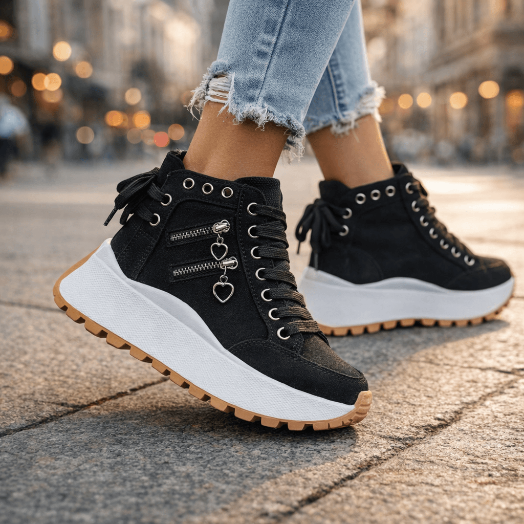 Damen Sneakers mit seitlichen Reißverschluss-Elementen und Plateau-Sohle - 3 - Annoboutique