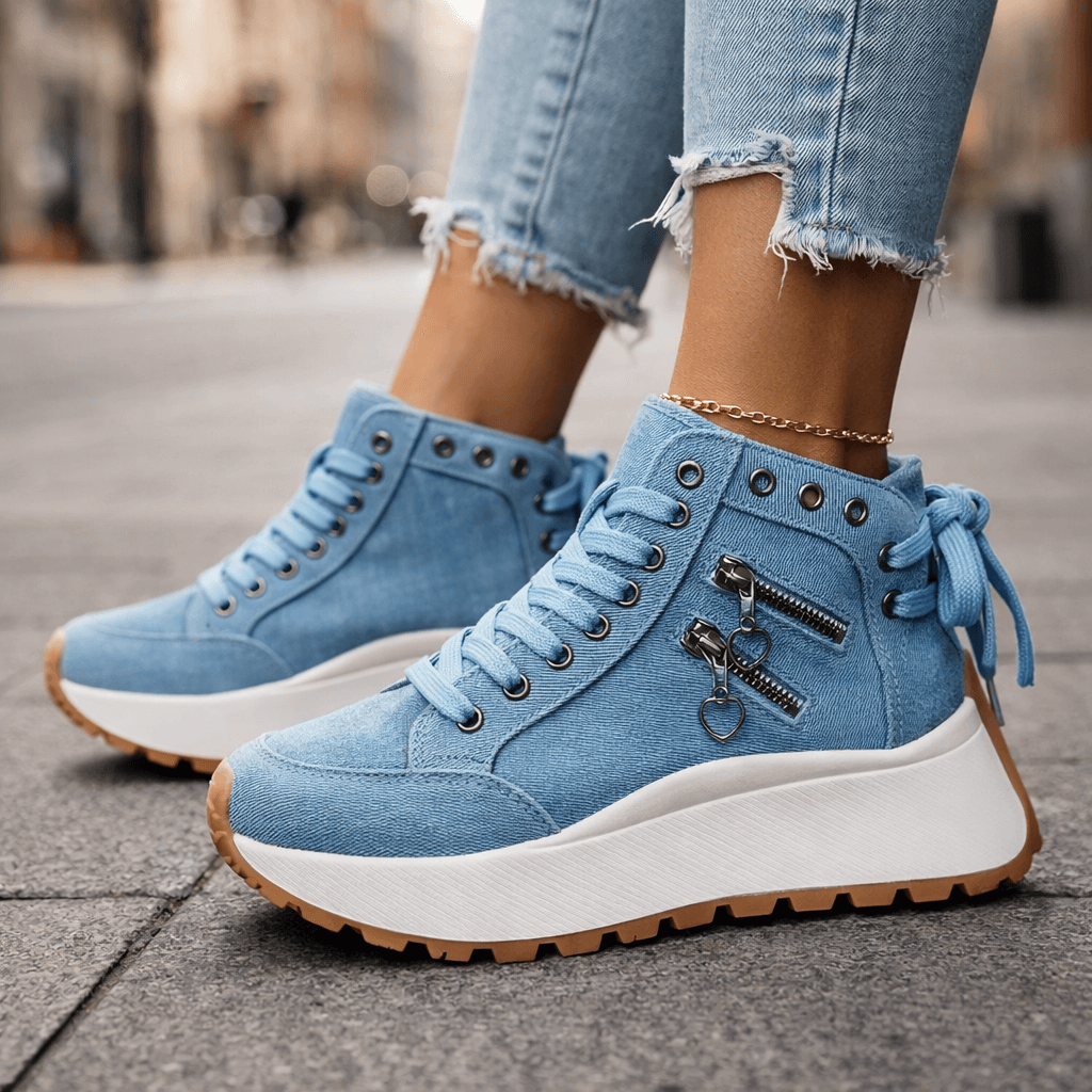 Damen Sneakers mit seitlichen Reißverschluss-Elementen und Plateau-Sohle - 4 - Annoboutique