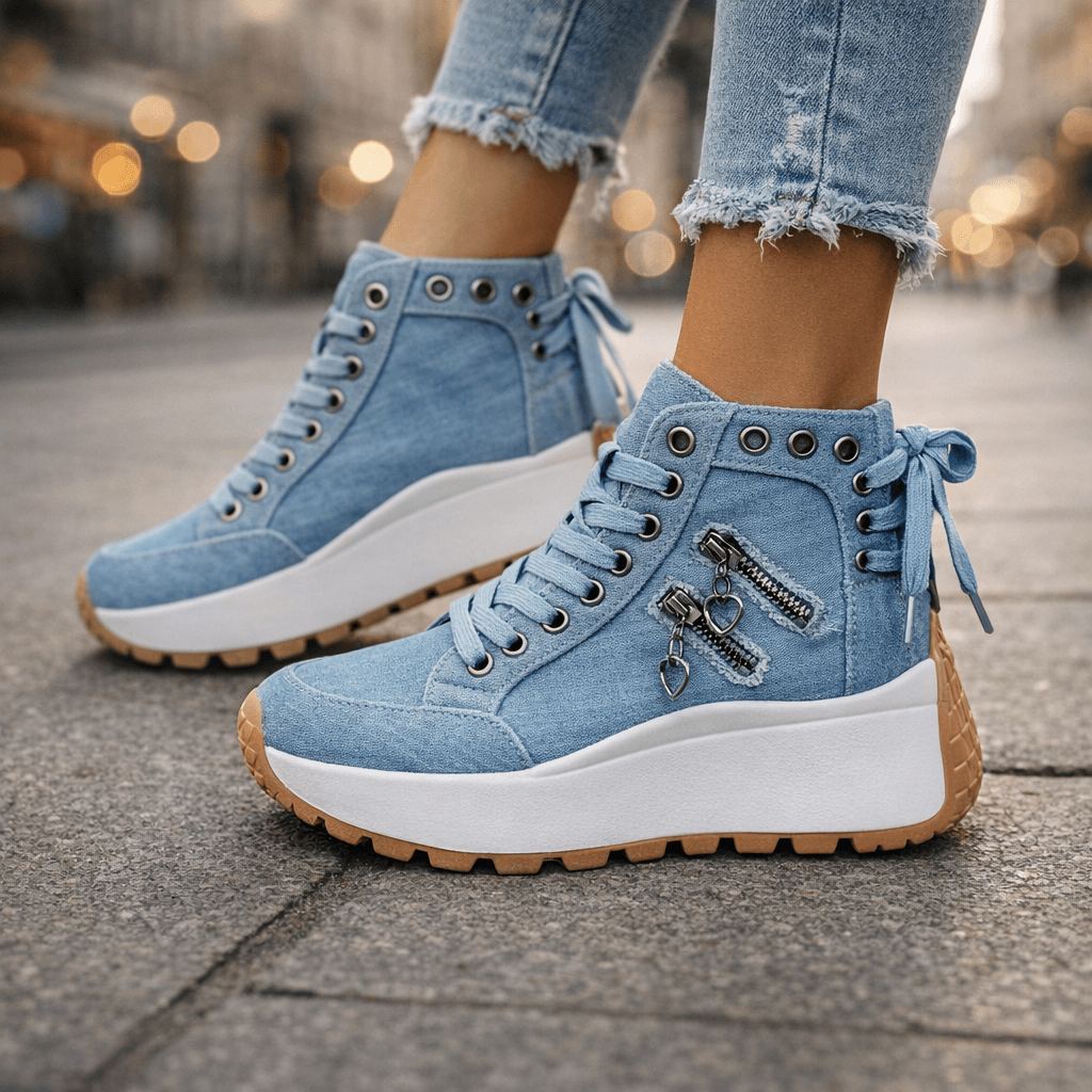 Damen Sneakers mit seitlichen Reißverschluss-Elementen und Plateau-Sohle - 5 - Annoboutique