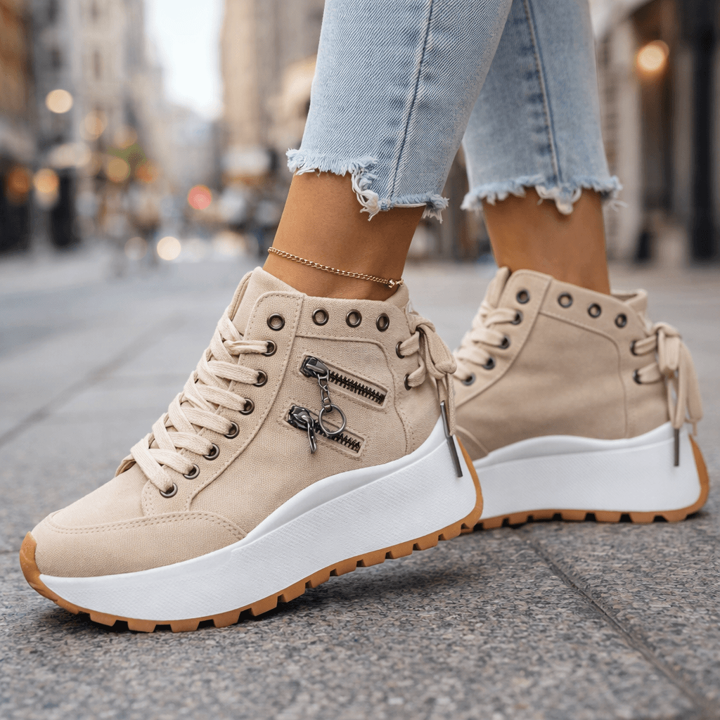 Damen Sneakers mit seitlichen Reißverschluss-Elementen und Plateau-Sohle - 6 - Annoboutique