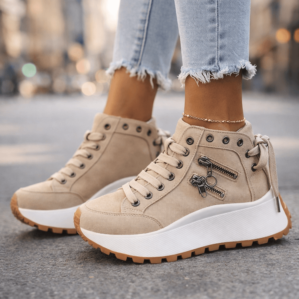 Damen Sneakers mit seitlichen Reißverschluss-Elementen und Plateau-Sohle - 7 - Annoboutique