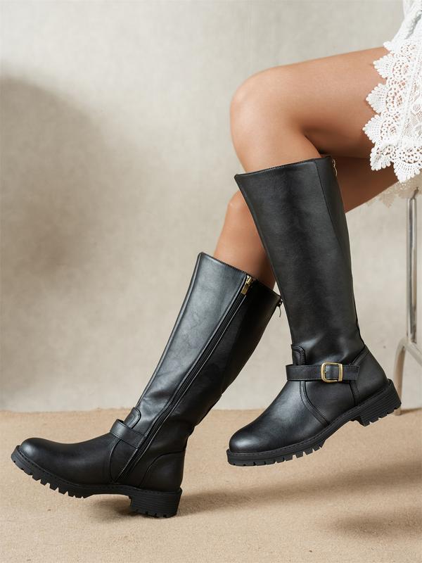 Damen Reitstiefel mit dekorativer Schnalle und flachem Absatz - 3 - Annoboutique