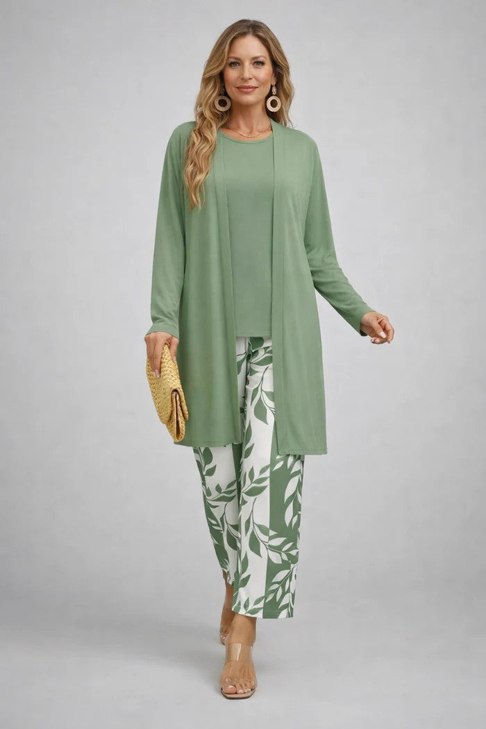Damen Outfit mit langer Jacke und weiter Hose mit Blumenmuster - 1 - Annoboutique