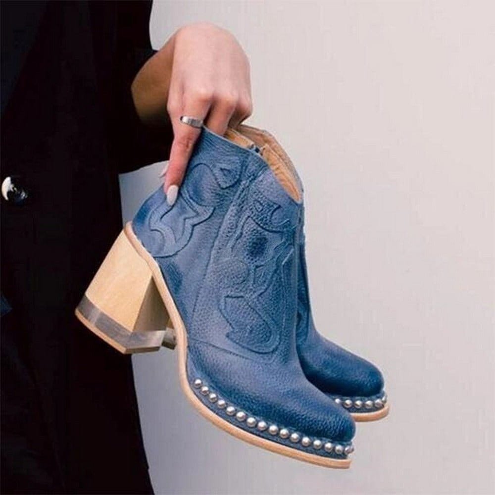 Damen Stiefeletten im Western-Stil mit Blockabsatz und einzigartiger Verzierung - 4 - Annoboutique