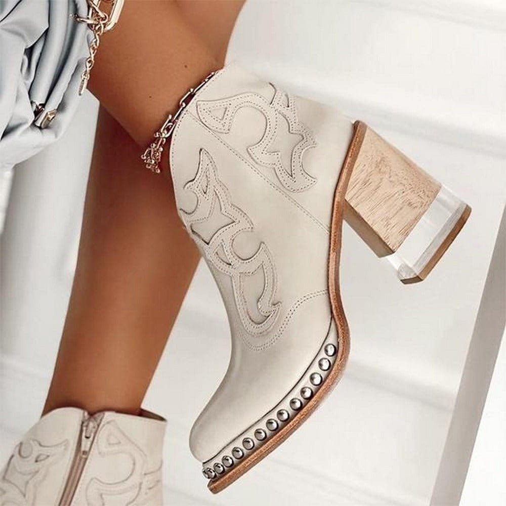 Damen Stiefeletten im Western-Stil mit Blockabsatz und einzigartiger Verzierung - 5 - Annoboutique