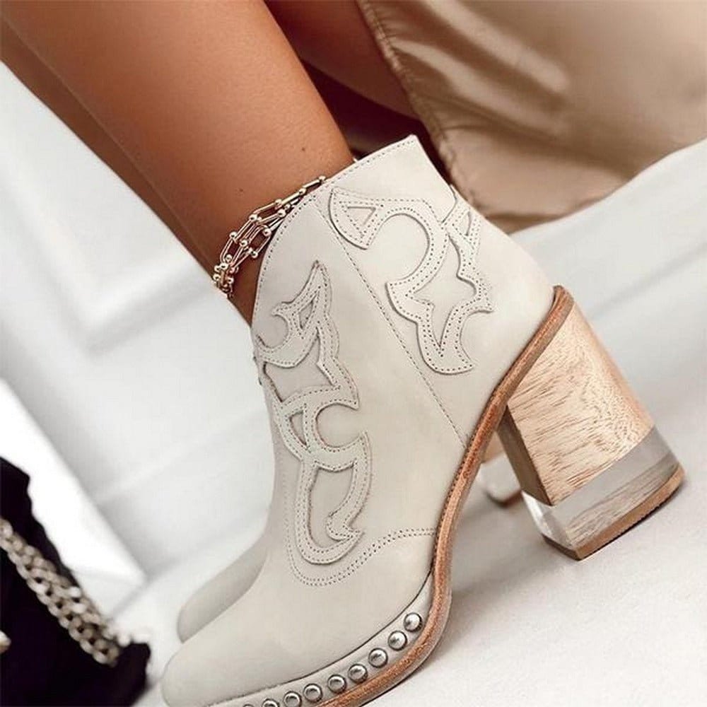 Damen Stiefeletten im Western-Stil mit Blockabsatz und einzigartiger Verzierung - 7 - Annoboutique