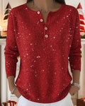 Stylischer Pullover Damen mit Knopfleiste und Glitzereffekt - 1 - Annoboutique