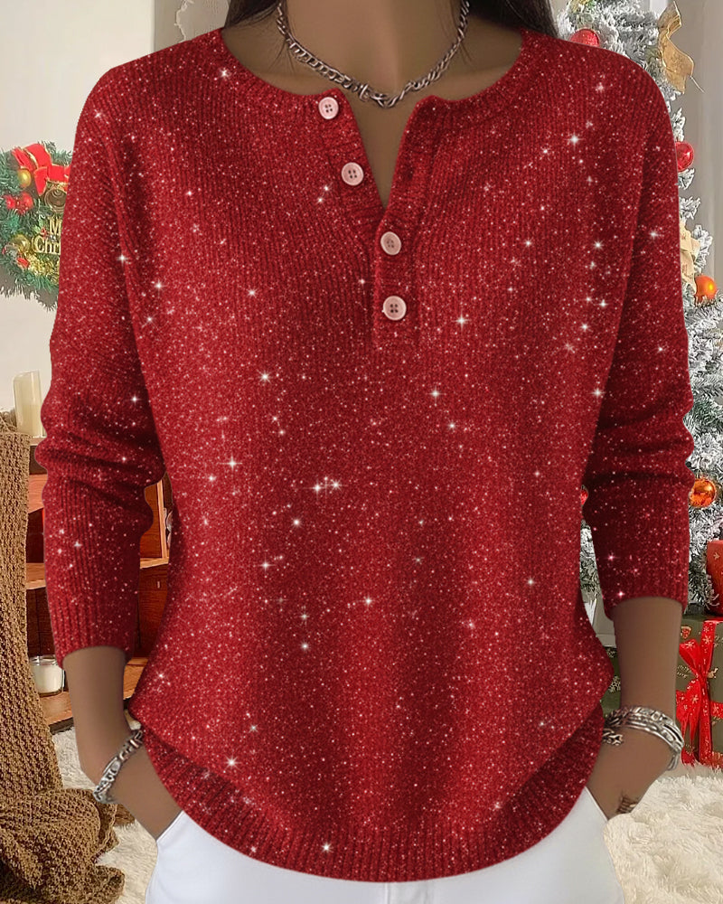 Stylischer Pullover Damen mit Knopfleiste und Glitzereffekt - 2 - Annoboutique