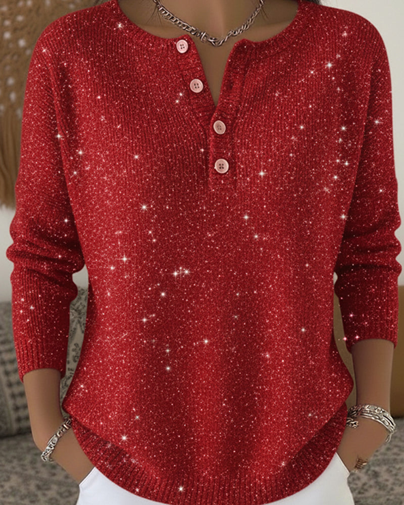 Stylischer Pullover Damen mit Knopfleiste und Glitzereffekt - 3 - Annoboutique