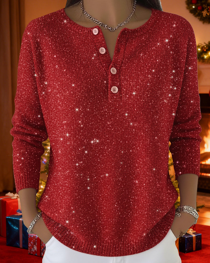 Stylischer Pullover Damen mit Knopfleiste und Glitzereffekt - 4 - Annoboutique