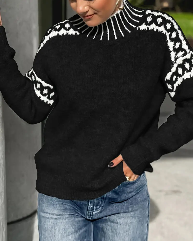 Damen Pullover mit hohem Kragen und Norwegermuster - 6 - Annoboutique