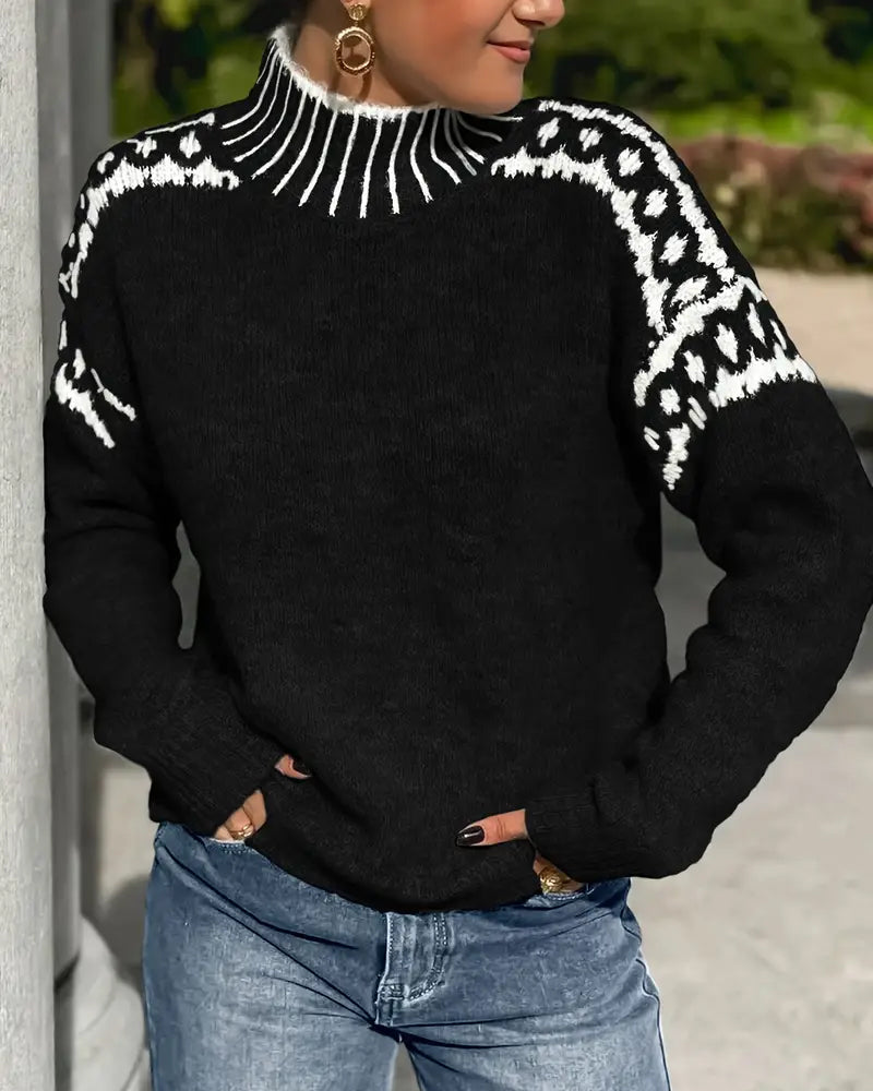 Damen Pullover mit hohem Kragen und Norwegermuster - 9 - Annoboutique