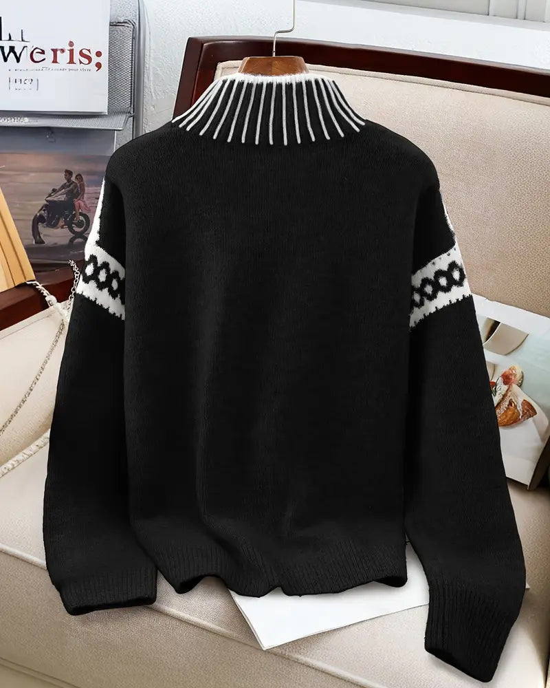 Damen Pullover mit hohem Kragen und Norwegermuster - 10 - Annoboutique