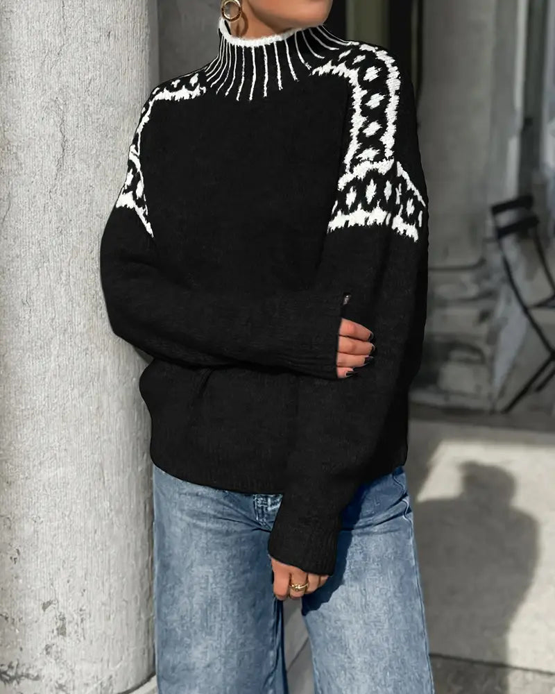 Damen Pullover mit hohem Kragen und Norwegermuster - 11 - Annoboutique