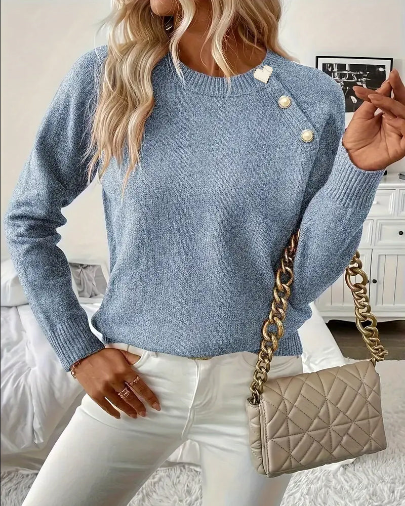 Pullover Damen mit Raglanärmeln und Knopfdetails - 11 - Annoboutique