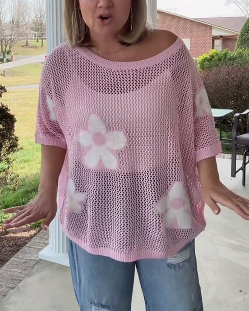Pullover Damen mit Blumenmuster und lockerer Passform - 2 - Annoboutique