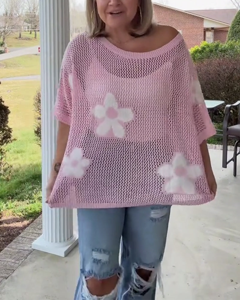 Pullover Damen mit Blumenmuster und lockerer Passform - 4 - Annoboutique