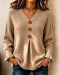 Pullover Damen V-Ausschnitt mit Knopfdetails und lässigem Schnitt - 1 - Annoboutique