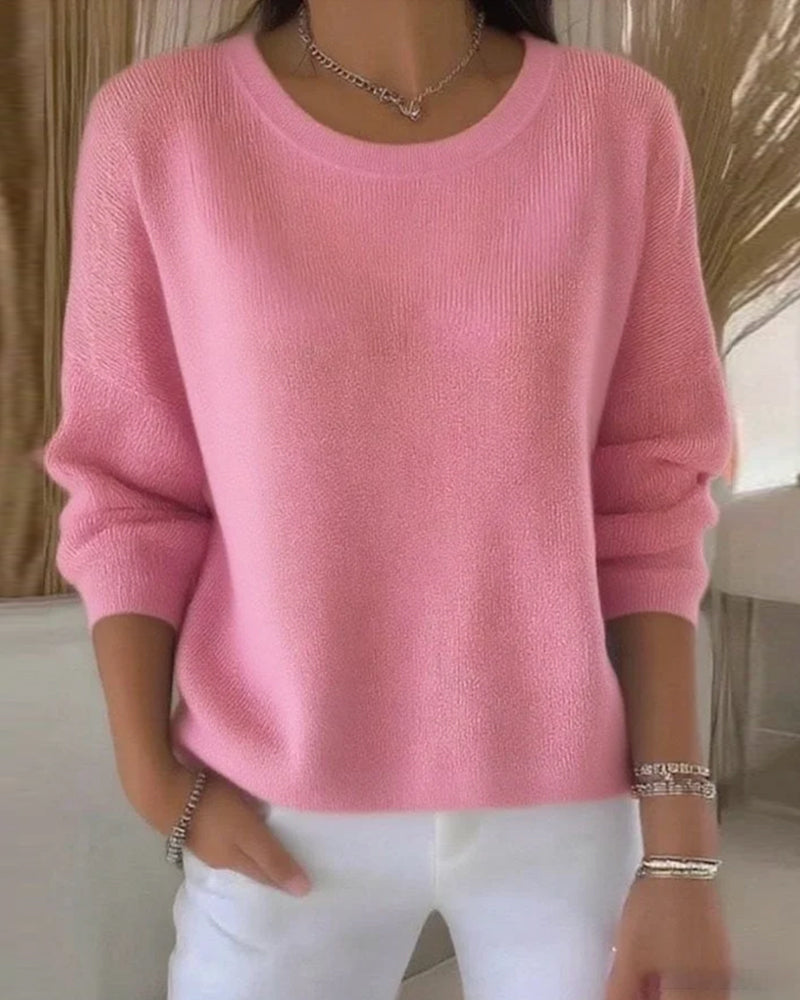 Damen Pullover mit Rundhals und langen Ärmeln in Pink - 2 - Annoboutique