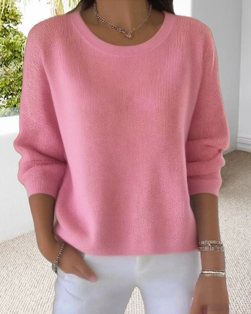 Damen Pullover mit Rundhals und langen Ärmeln in Pink - 3 - Annoboutique