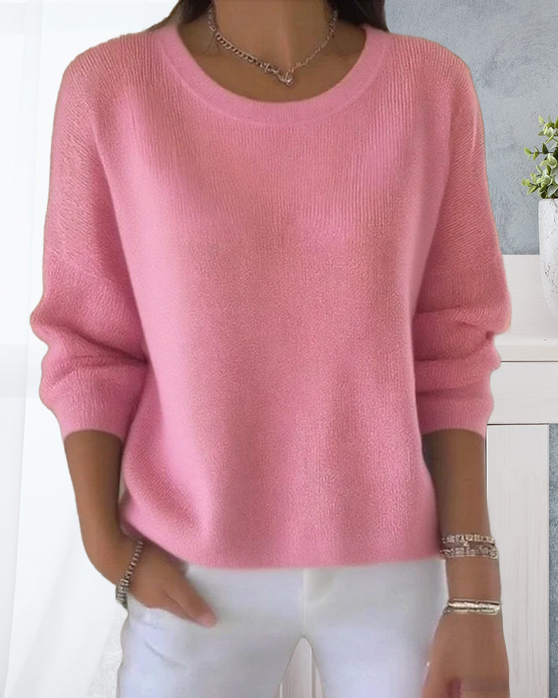 Damen Pullover mit Rundhals und langen Ärmeln in Pink - 4 - Annoboutique