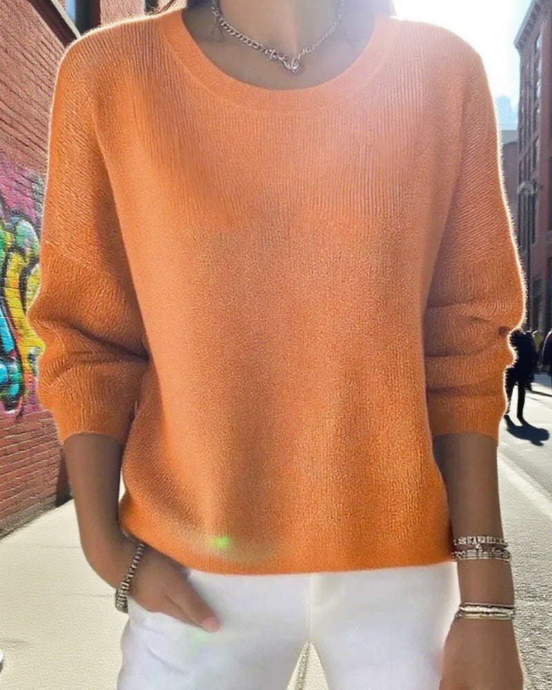 Damen Pullover mit Rundhals und langen Ärmeln in Pink - 5 - Annoboutique