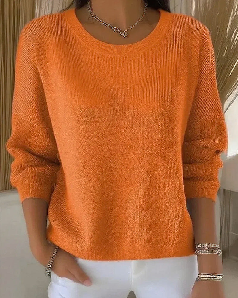 Damen Pullover mit Rundhals und langen Ärmeln in Pink - 6 - Annoboutique