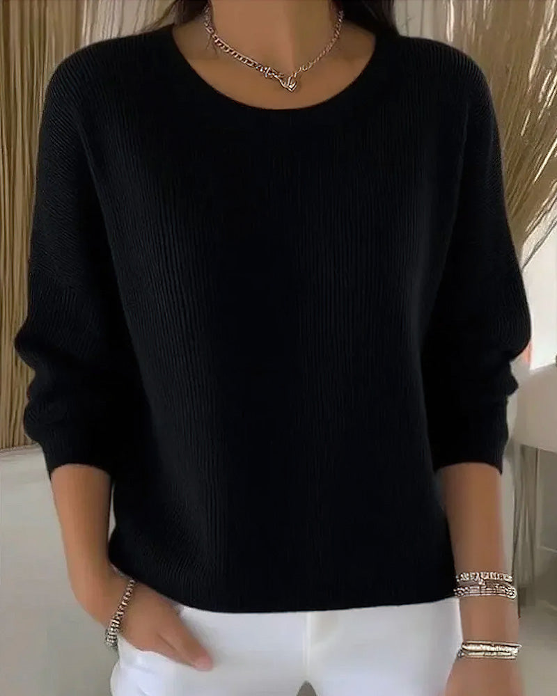 Damen Pullover mit Rundhals und langen Ärmeln in Pink - 8 - Annoboutique