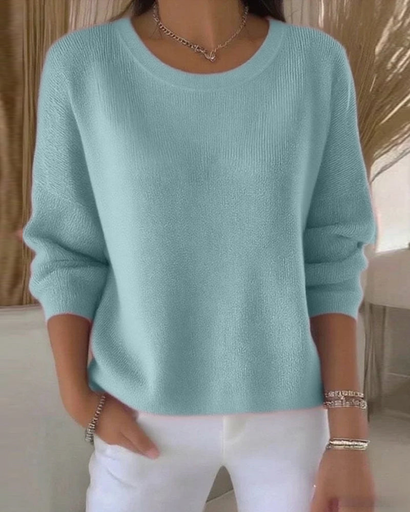 Damen Pullover mit Rundhals und langen Ärmeln in Pink - 9 - Annoboutique