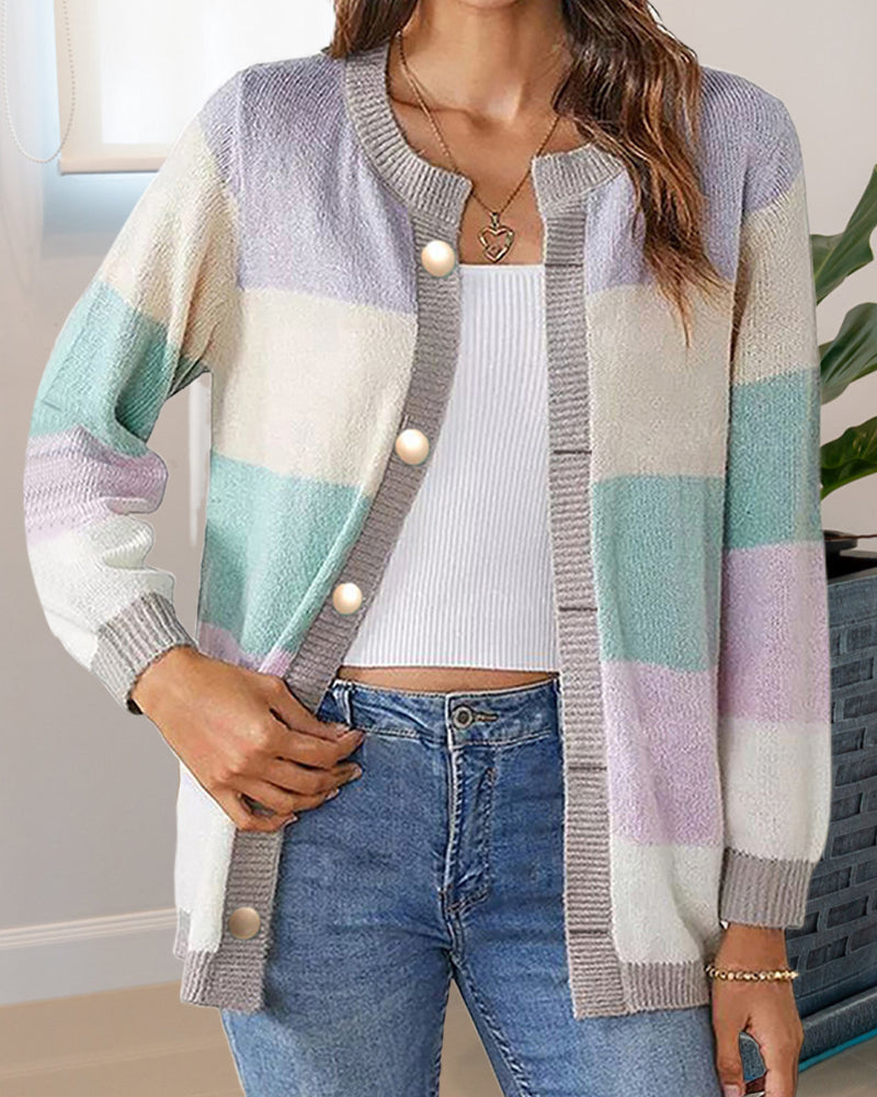 Cardigan Damen mit Knopfdetails in Pastellfarben und langen Ärmeln - 2 - Annoboutique