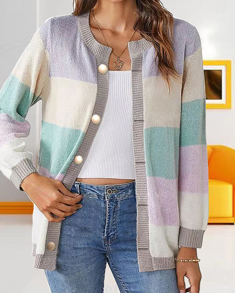 Cardigan Damen mit Knopfdetails in Pastellfarben und langen Ärmeln - 5 - Annoboutique