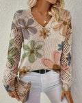 Pullover Damen V-Ausschnitt mit floralem Design und langen Ärmeln - 1 - Annoboutique