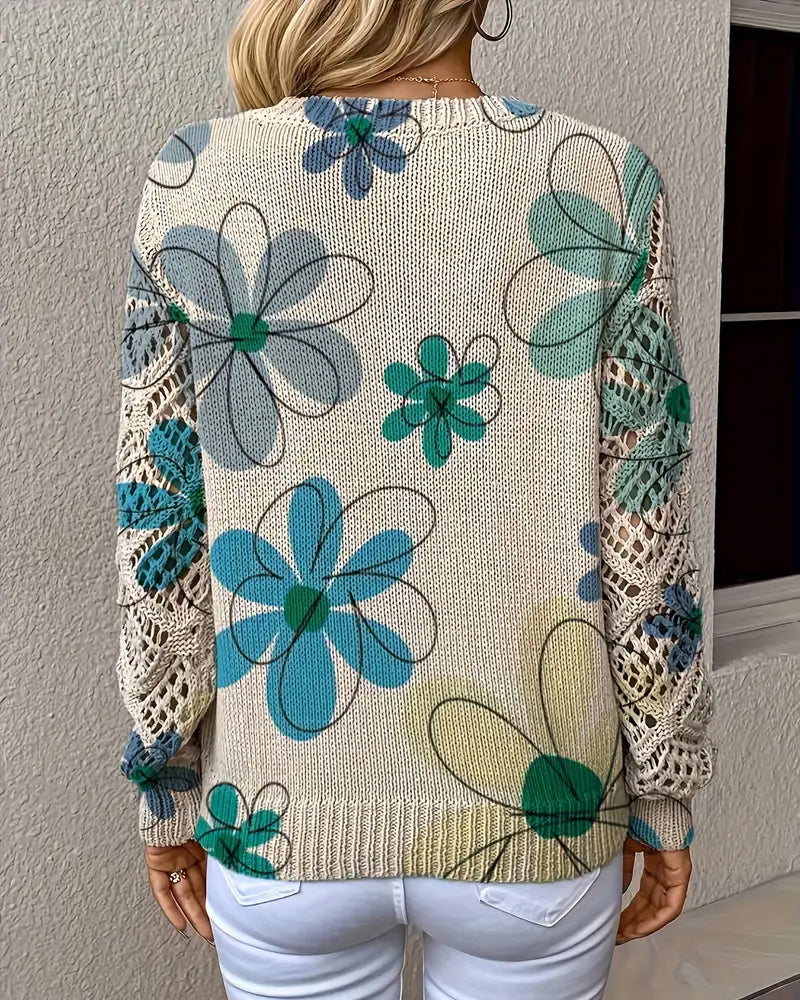 Pullover Damen V-Ausschnitt mit floralem Design und langen Ärmeln - 8 - Annoboutique