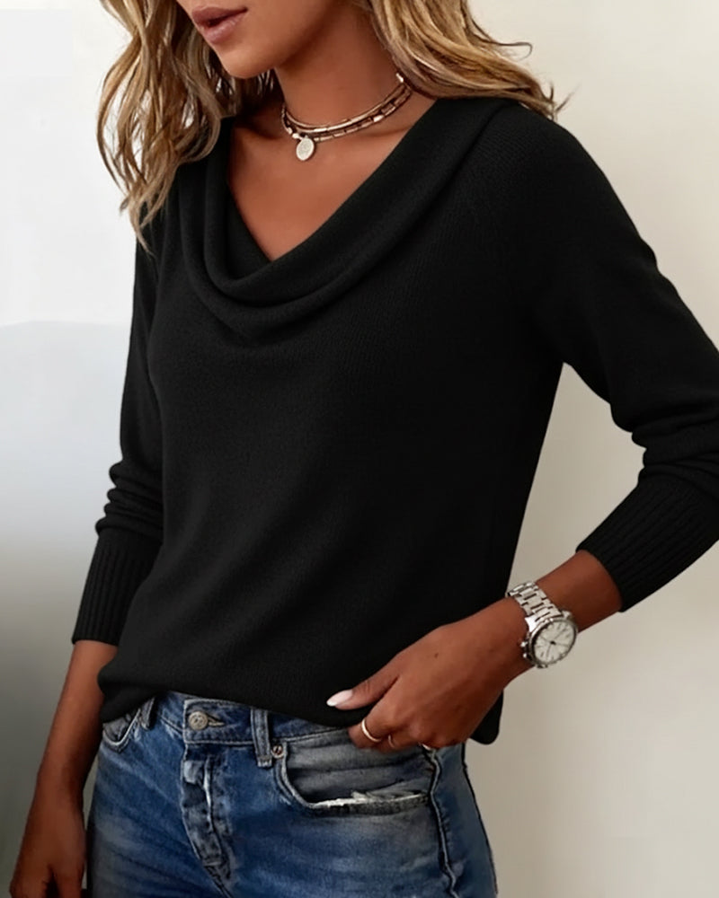 Damen Pullover mit Wasserfall-Ausschnitt und langen Ärmeln - 2 - Annoboutique