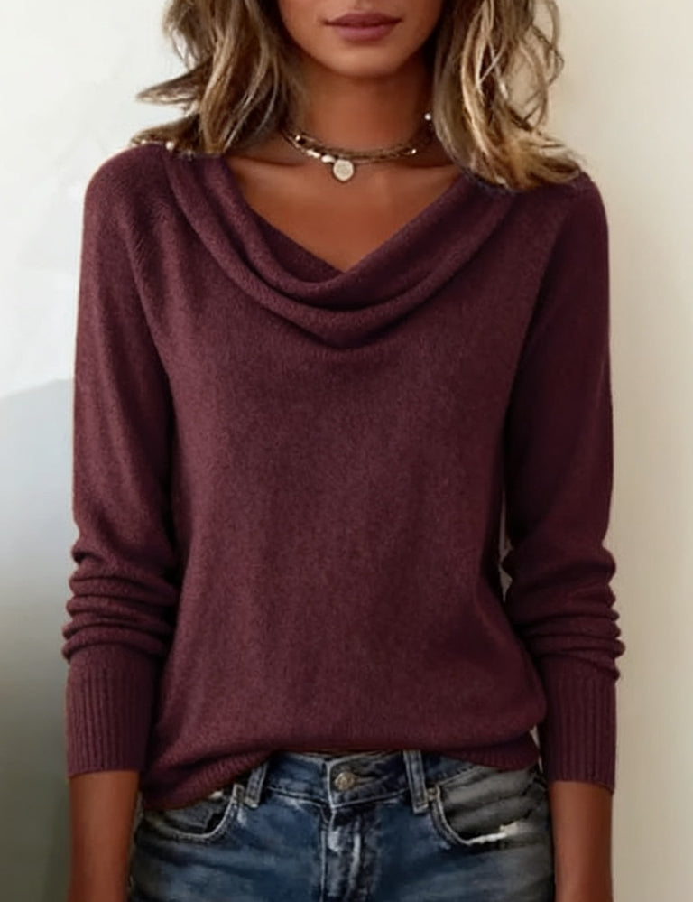 Damen Pullover mit Wasserfall-Ausschnitt und langen Ärmeln - 5 - Annoboutique